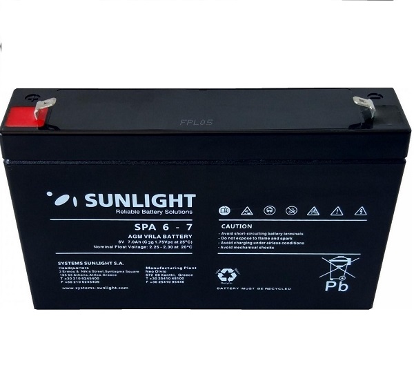 Battery Sun Light SPA 6V-7 Ah AGM Sealed Batteries AGM-12V GU