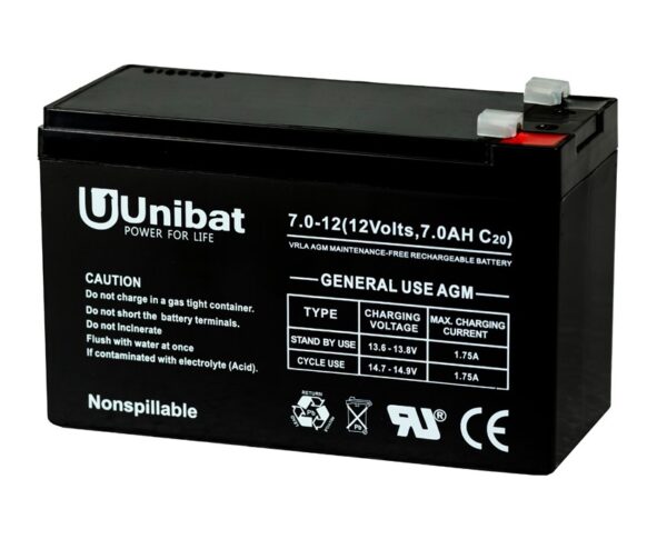 Battery (VRLA) UNIBATPOWER FOR LIFE 12V 7.0AH Sealed Batteries AGM-12V GU
